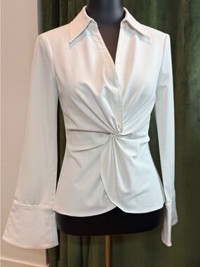 Twist-Front Button Down Blouse - Cream